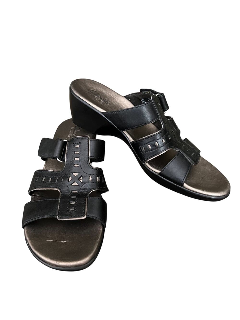 Clarks Bendables Ella Celtic Sandals 8.5 Black Leather Slides Comfort